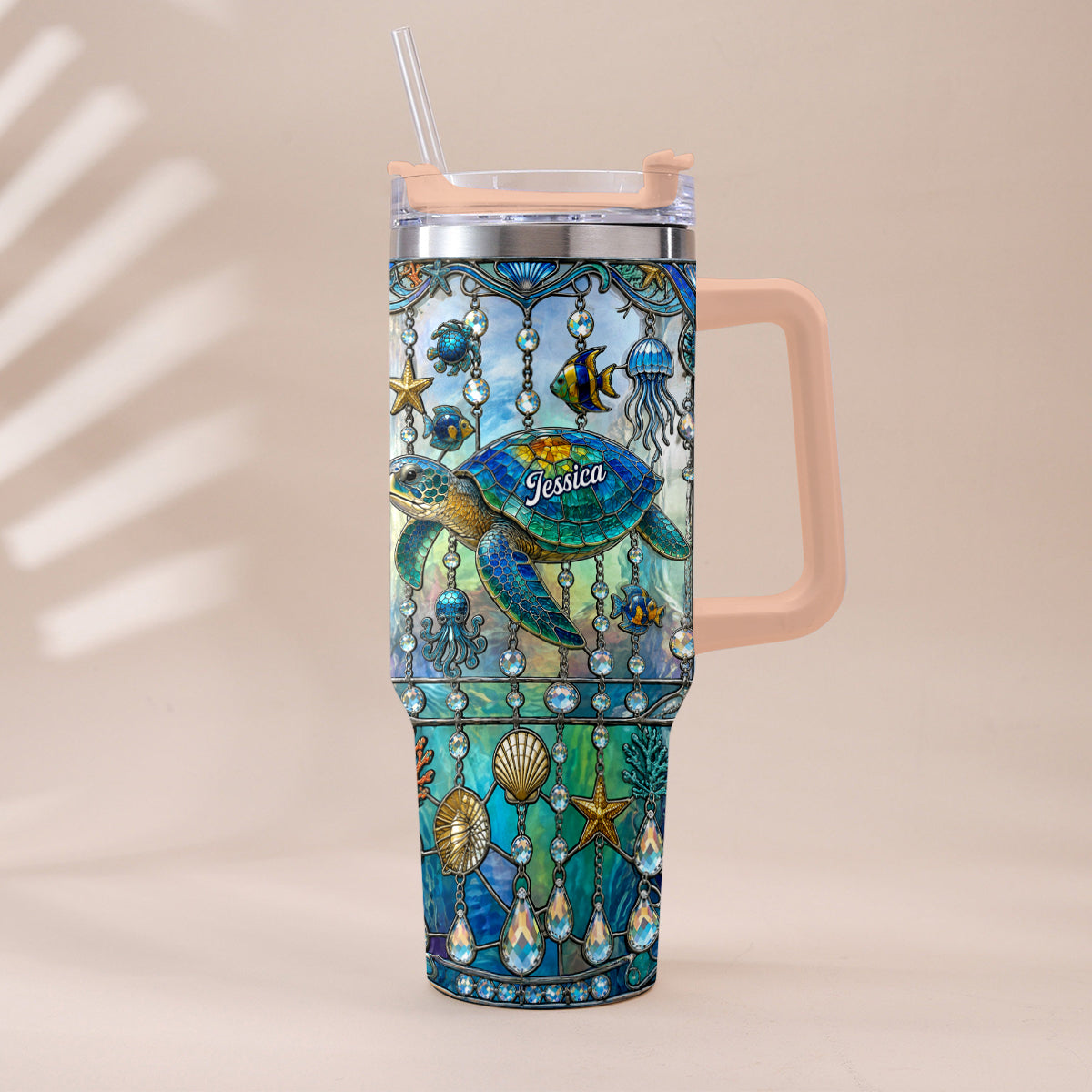 Ocean Turtle - Personalized Turtle Tumbler With Handle