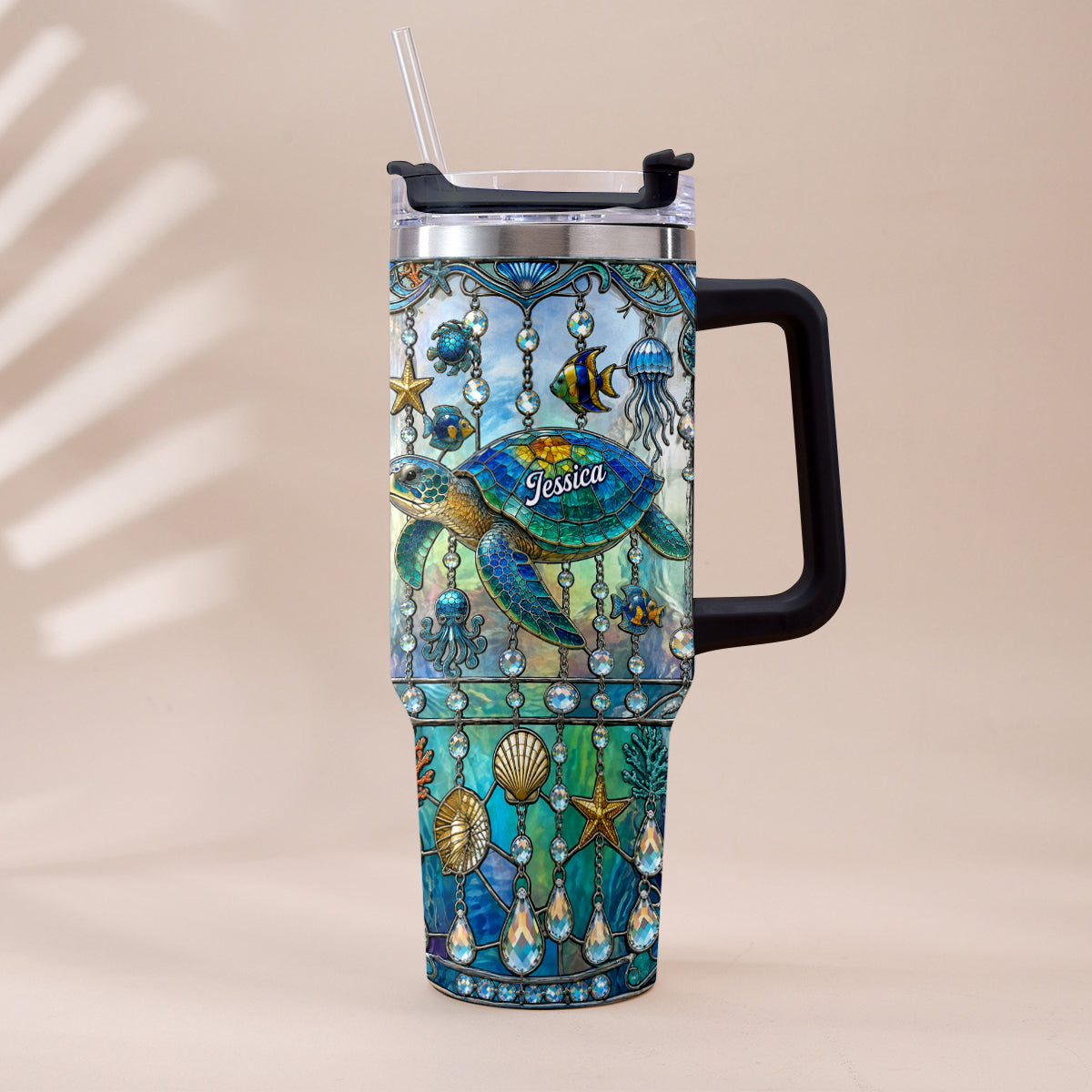 Ocean Turtle - Personalized Turtle Tumbler With Handle