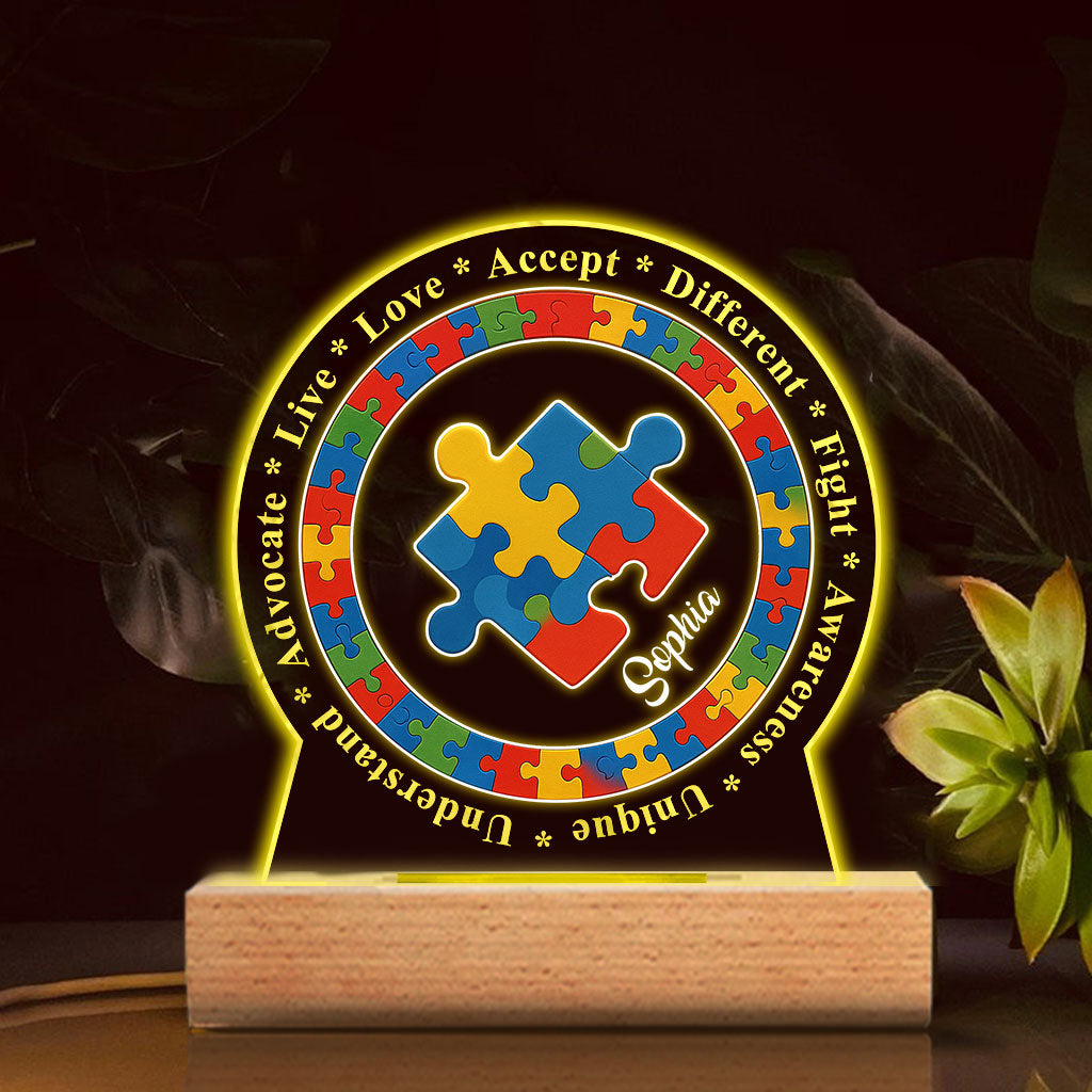 Autism Awareness Affirmation Puzzle Piece - Personalized Autism Awareness Shaped Plaque Light Base