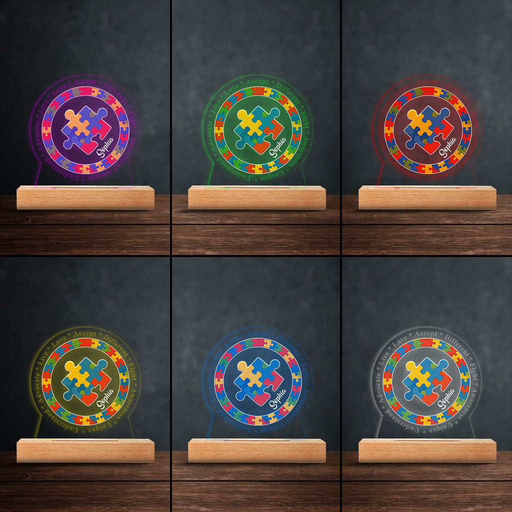 Autism Awareness Affirmation Puzzle Piece - Personalized Autism Awareness Shaped Plaque Light Base