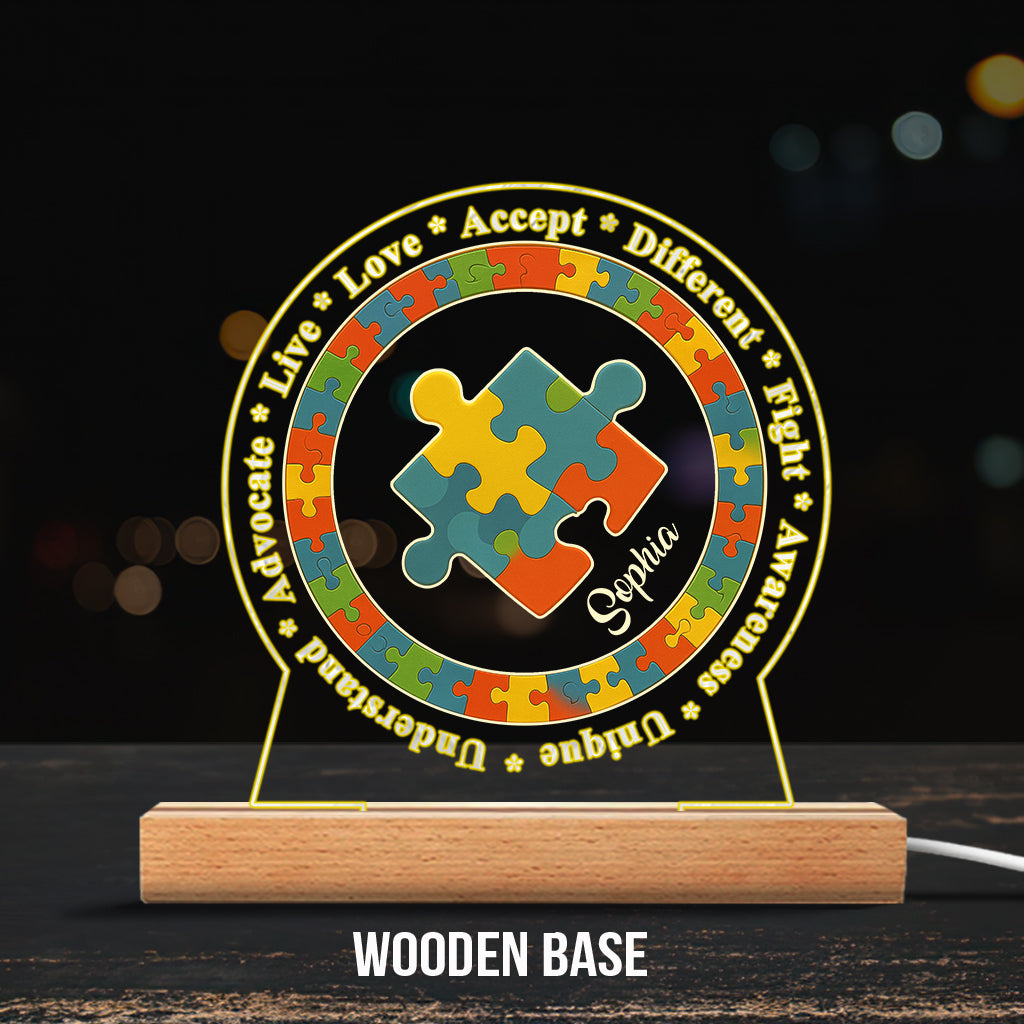 Autism Awareness Affirmation Puzzle Piece - Personalized Autism Awareness Shaped Plaque Light Base