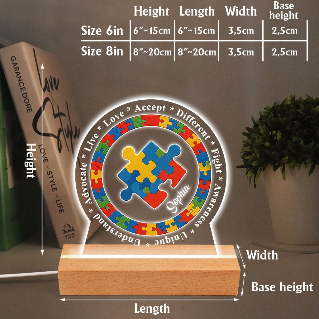 Autism Awareness Affirmation Puzzle Piece - Personalized Autism Awareness Shaped Plaque Light Base