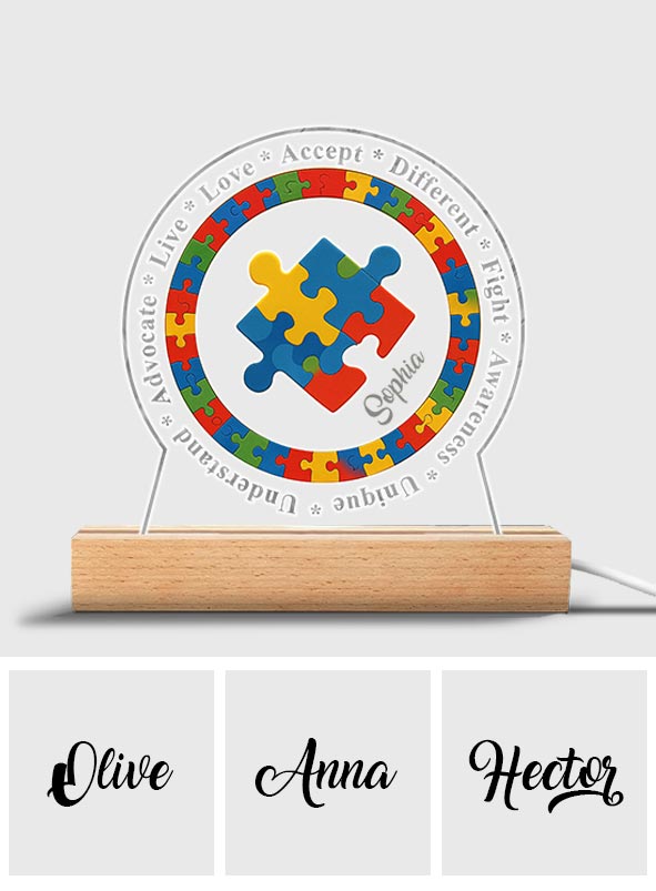 Autism Awareness Affirmation Puzzle Piece - Personalized Autism Awareness Shaped Plaque Light Base