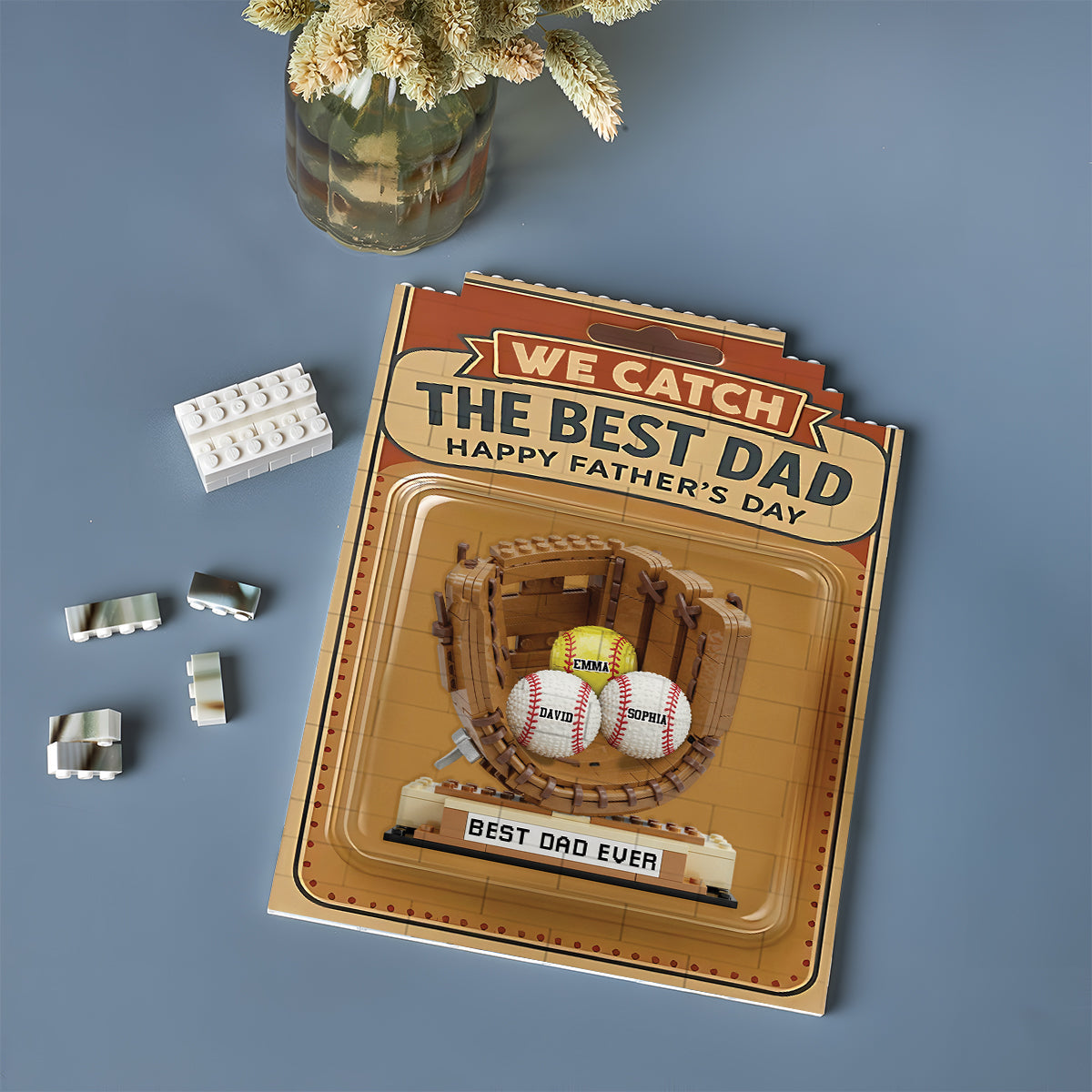 We Catch The Best Dad - Personalized Baseball Vertical Rectangle Building Brick Blocks Printed On Both Sides