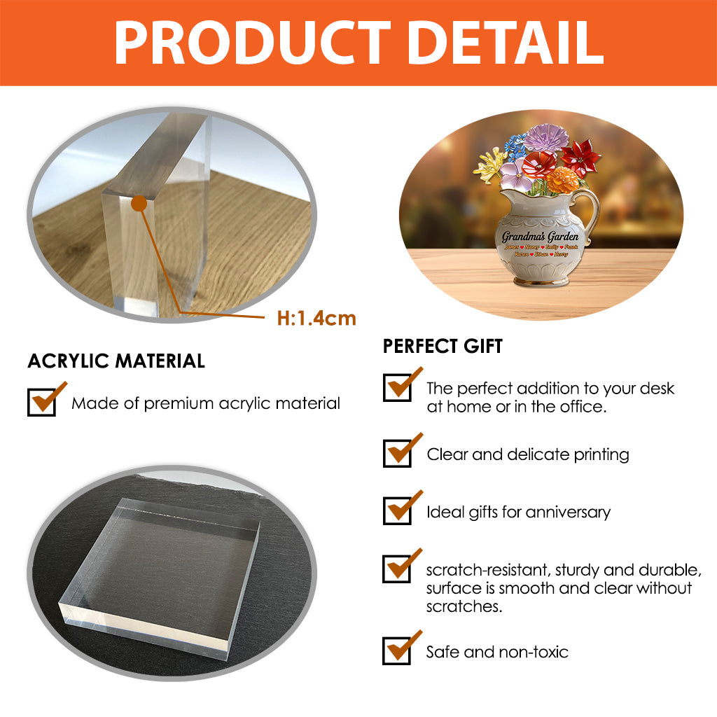 Grandma's Garden - Personalized Grandma Custom Shaped Acrylic Plaque