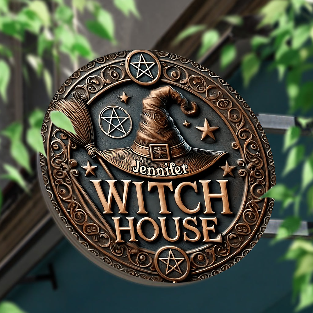 Witch House - Personalized Witch Round Metal Sign