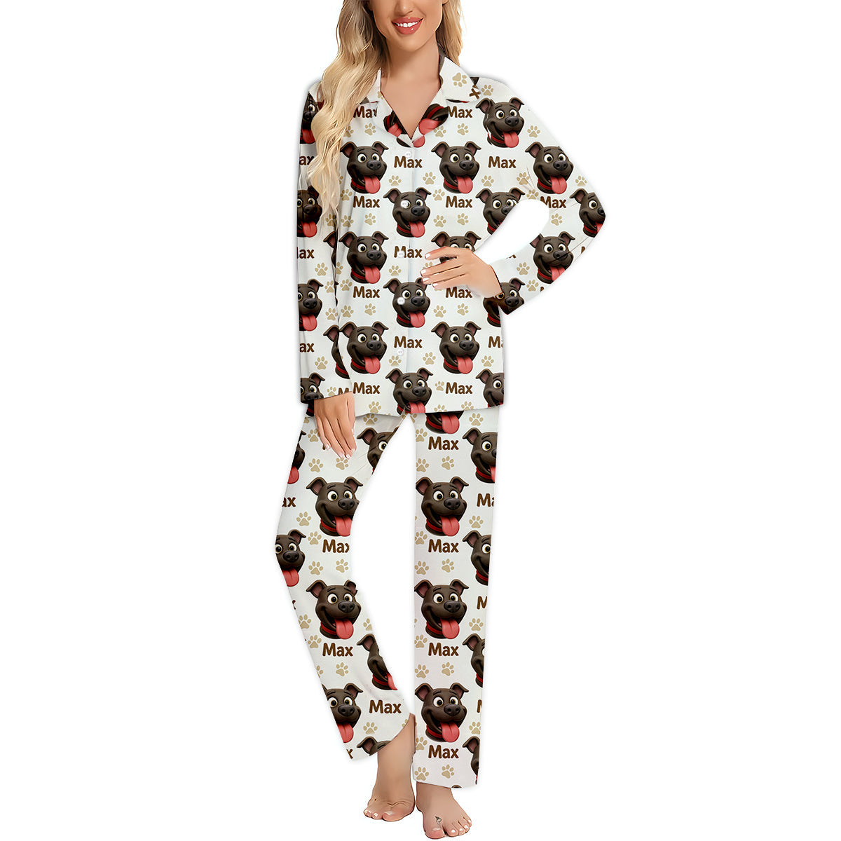 Custom Photo My Best Friend Has Four Paws - Personalized Dog Button Down Pajamas
