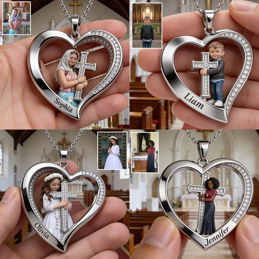 Faith Inspired Heart - Personalized Christian Shaped Metal Pendant Necklace