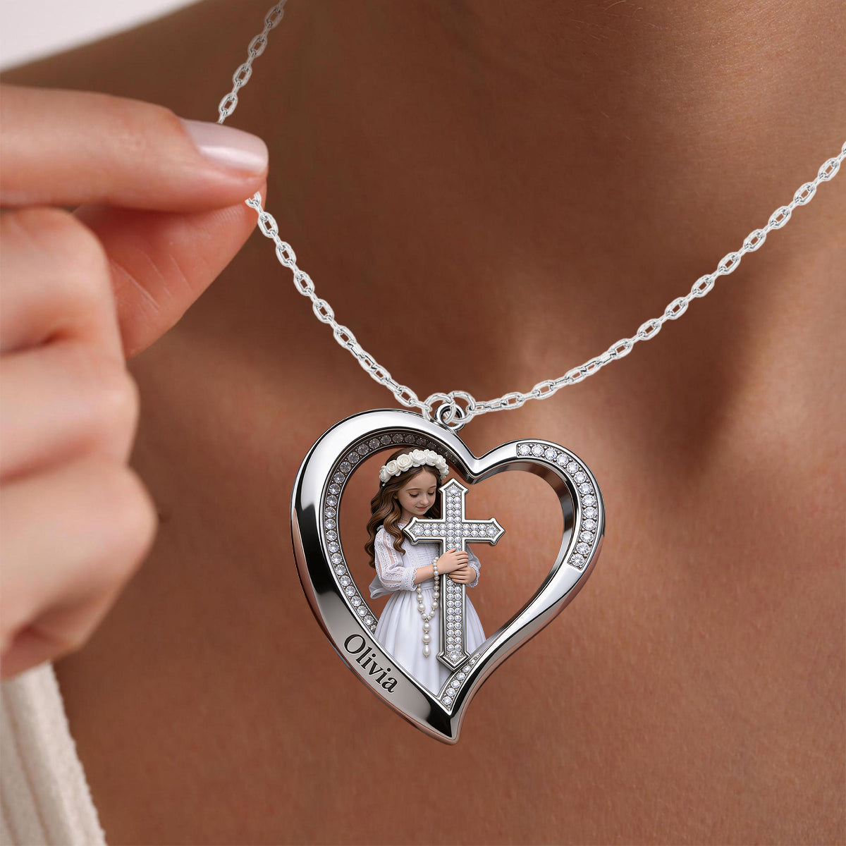 Faith Inspired Heart - Personalized Christian Shaped Metal Pendant Necklace