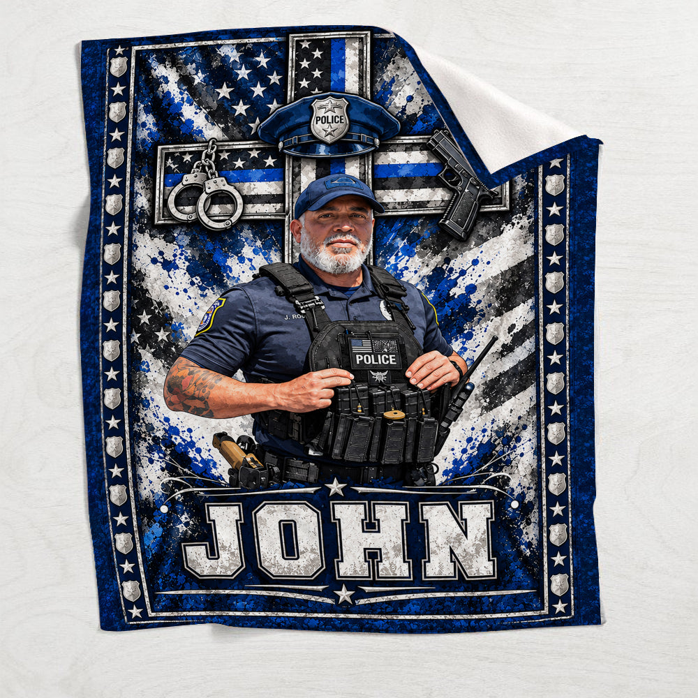 Faith & Honor Police Cross - Personalized Police Officer Blanket