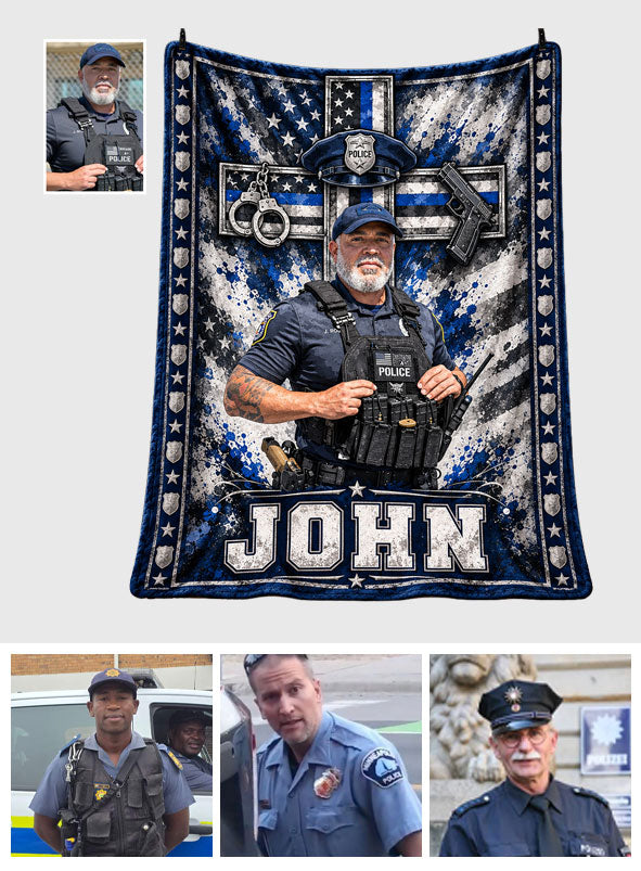 Faith & Honor Police Cross - Personalized Police Officer Blanket