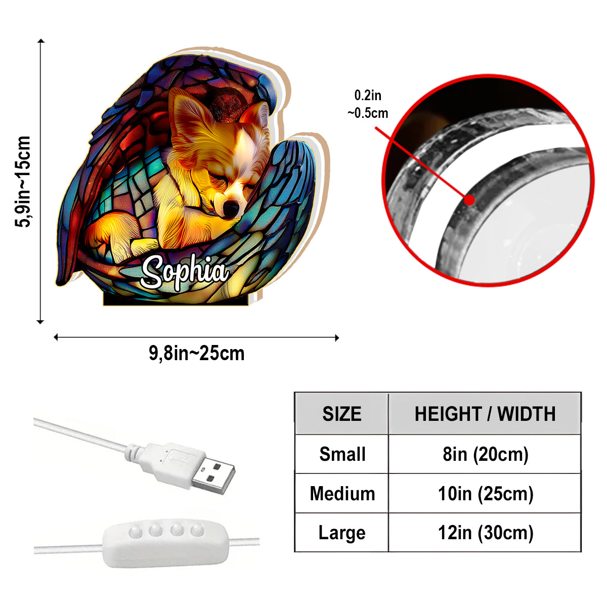 Sleeping Chihuahua - Personalized Dog Acrylic LED Night Light