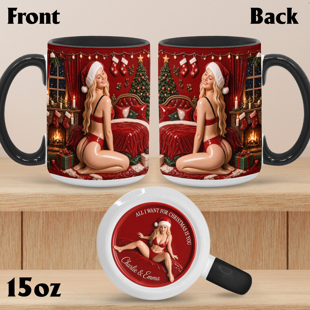 All I Want For Christmas Is You - Personalized Spicy Couple Bottom Printed Accent Mug