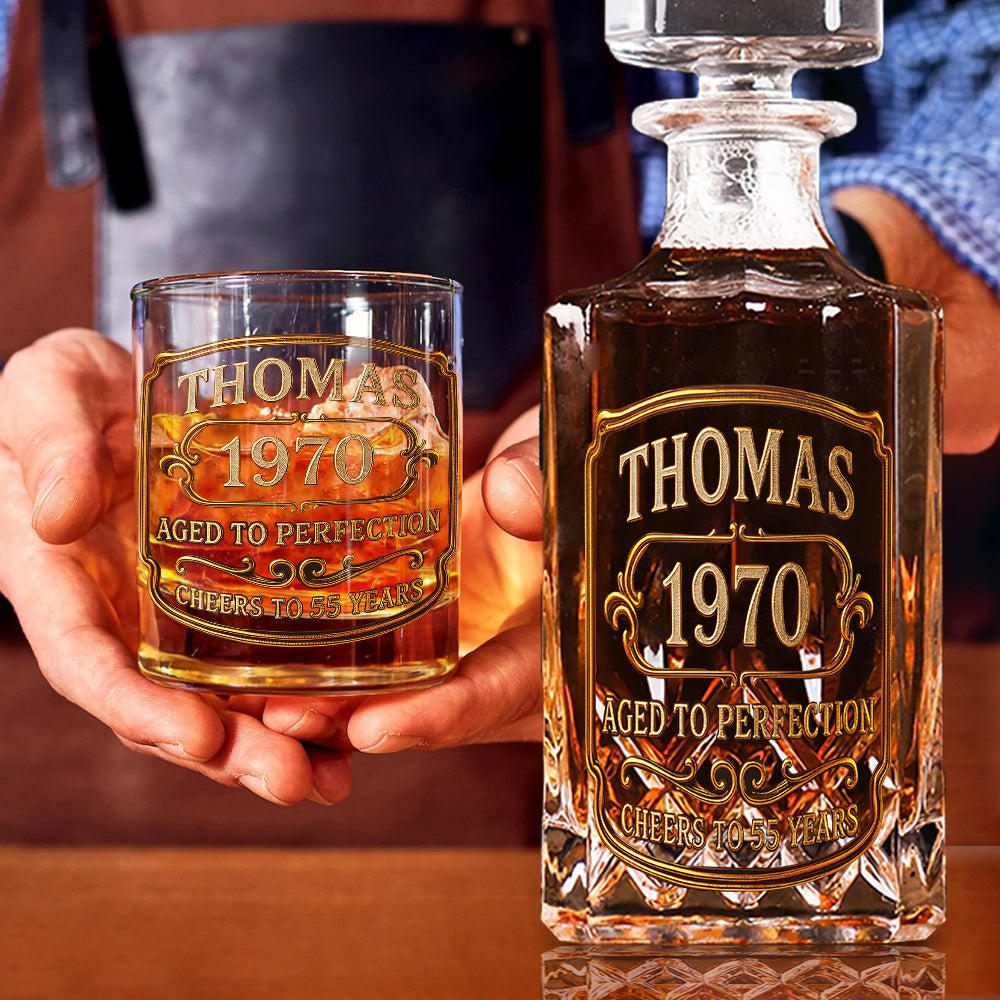 Birthday Gift For Whiskey - Bourbon Lovers - Personalized Whisky Whiskey Decanter Set