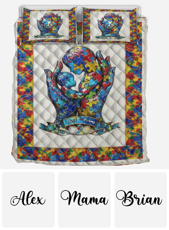Mom And Kid - Personalized Autism Awareness Quilt Set