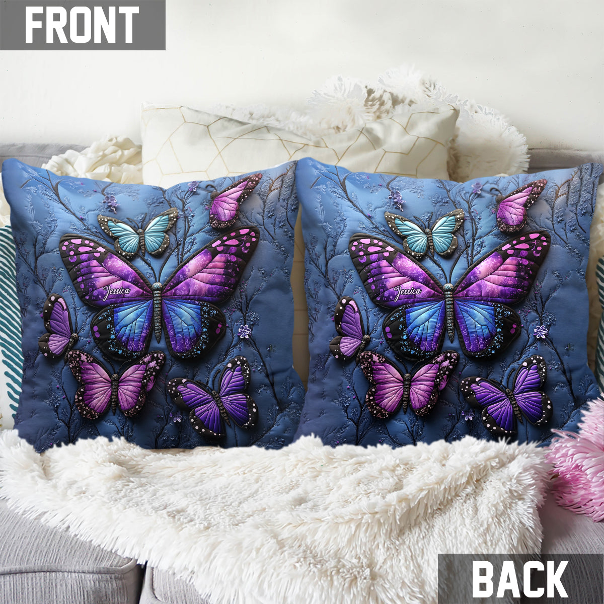 Beautiful Butterflies - Personalized Butterfly Throw Pillow