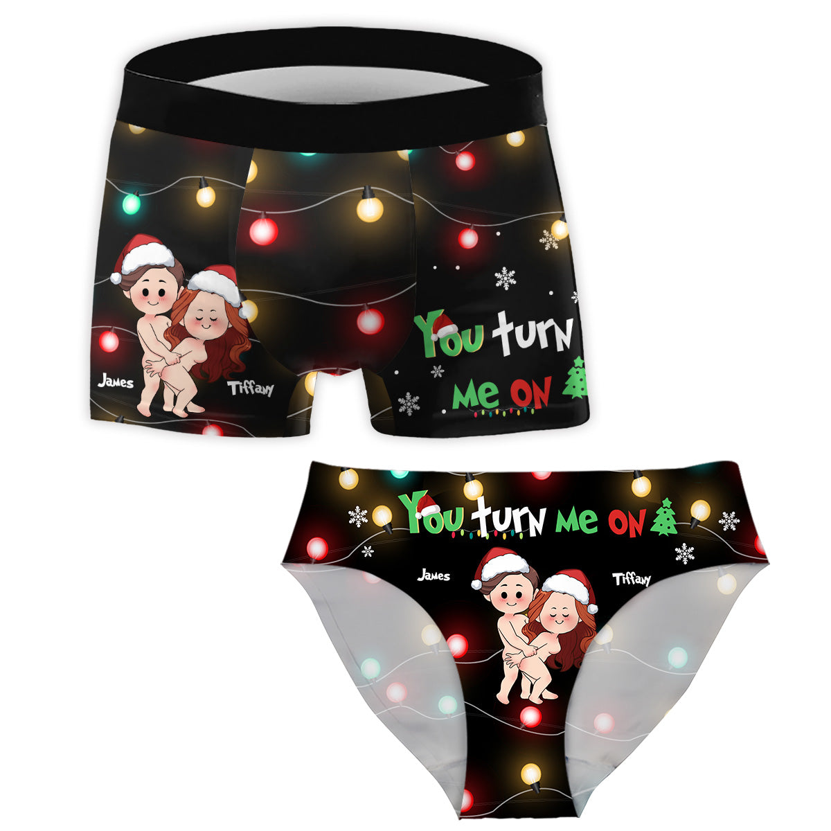 You Turn Me On - Personalized Couple Women Briefs & Men Boxer Briefs