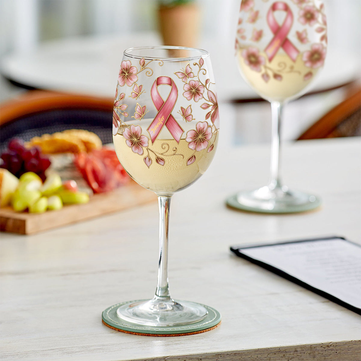 Pink Ribbon - Personalized Breast Cancer Awareness Wine Glass With Long Stem