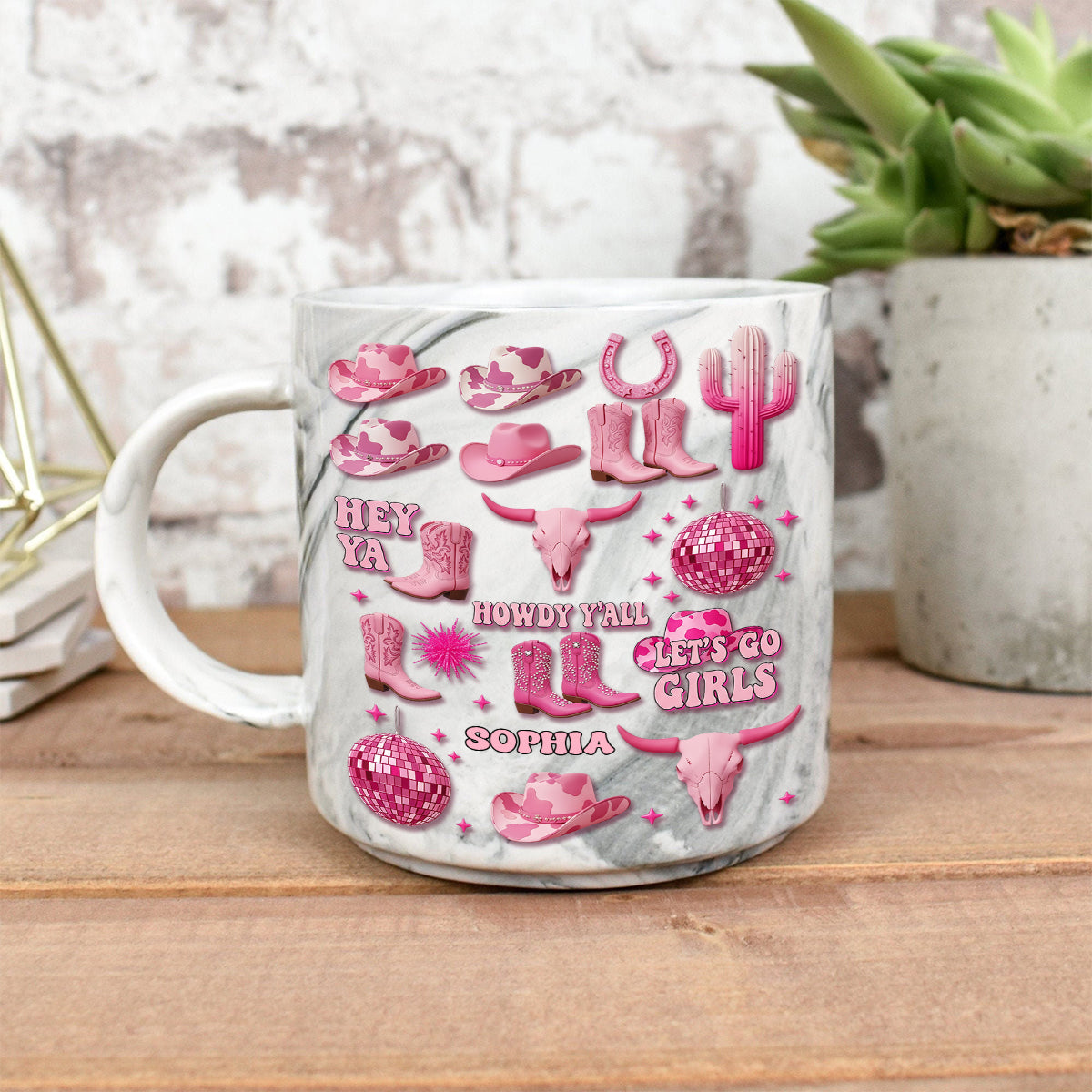 Pink Cowgirl - Personalized Cowgirl Marble Mug