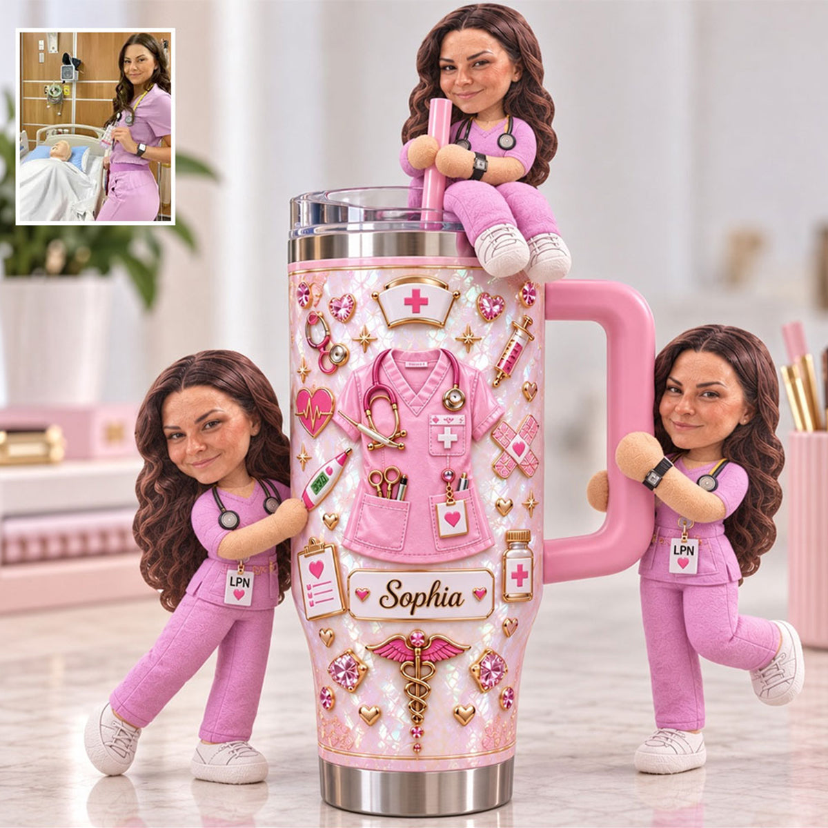 Nurse Funny Relax Gift - Personalized Nurse Tumbler With Handle & Posable Doll
