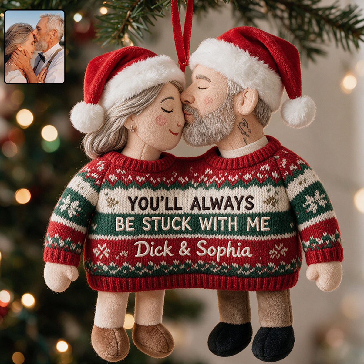 Merry & Stuck With You - Personalized Couple Plush Ornament