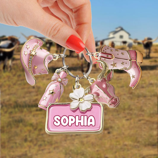 Pink Cowgirl - Personalized Cowgirl Keychain With Charms