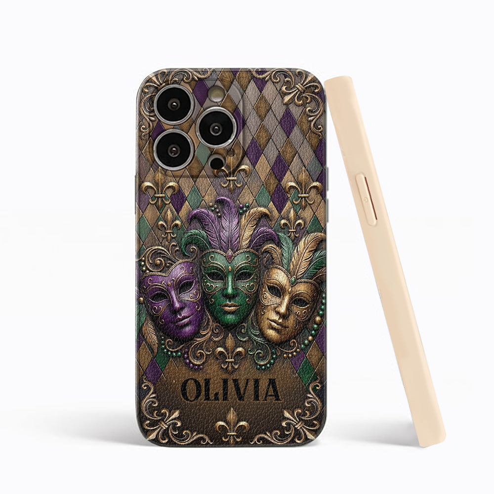 Mardi Gras Fleur de Lis - Personalized Mardi Gras Leather Phone Case