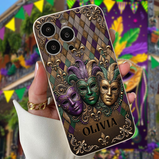 Mardi Gras Fleur de Lis - Personalized Mardi Gras Leather Phone Case