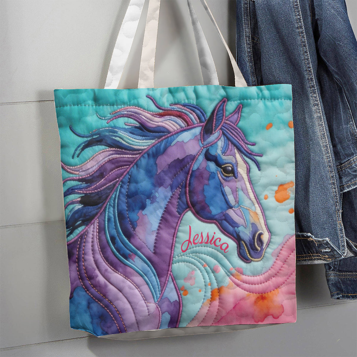 Colorful Horse - Personalized Horse Quilted Tote Bag