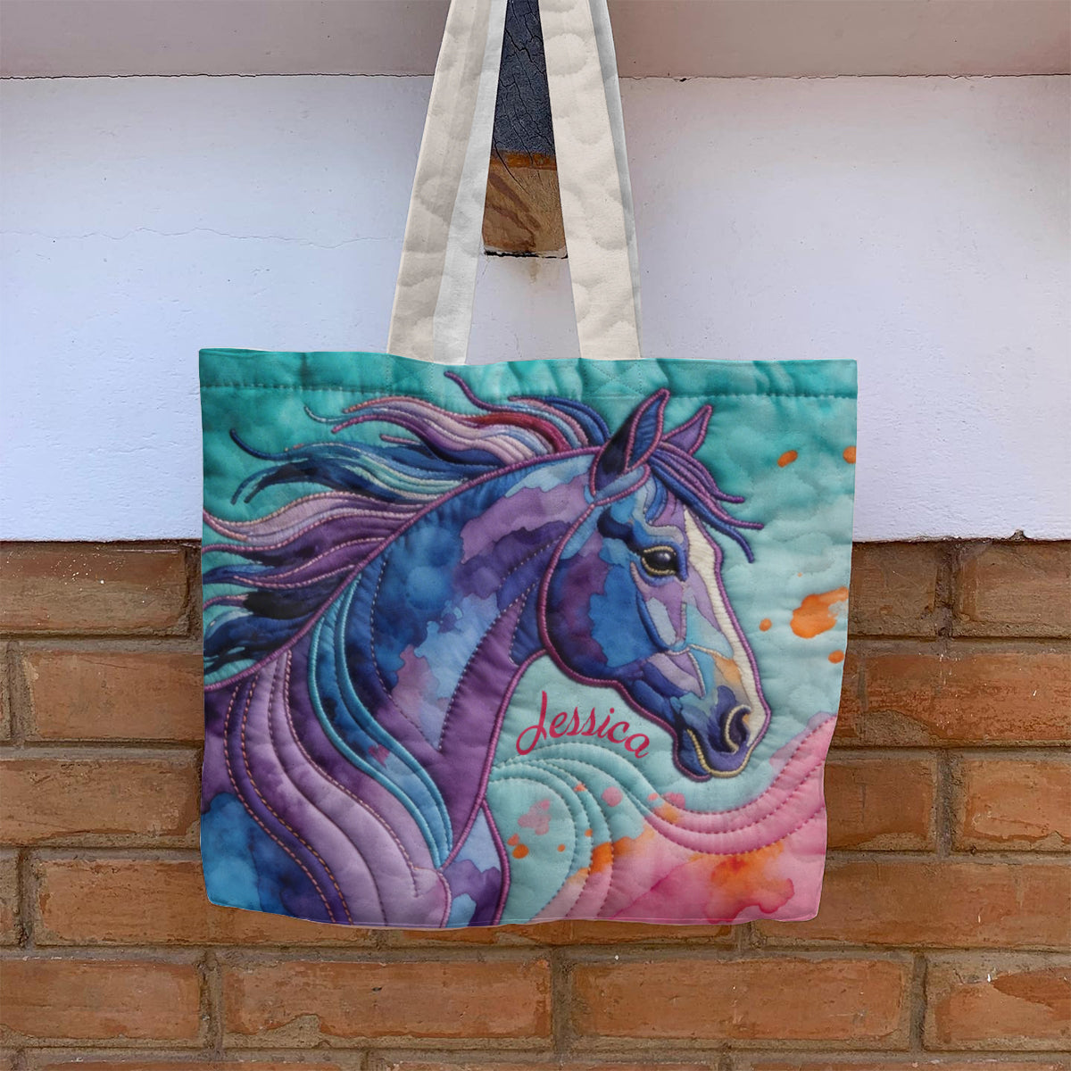 Colorful Horse - Personalized Horse Quilted Tote Bag