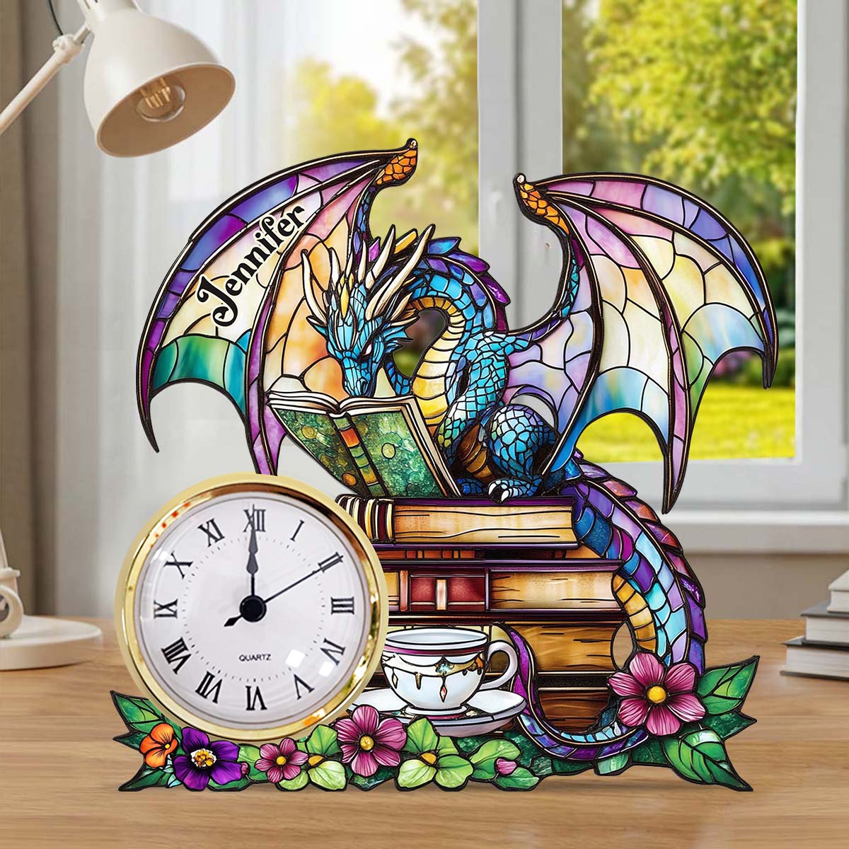 Mystical Dragon Book - Personalized Dragon Acrylic Clock Plaque