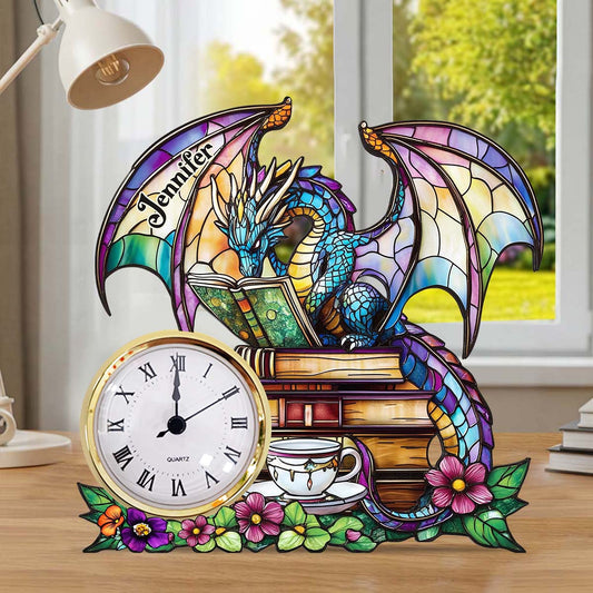 Mystical Dragon Book - Personalized Dragon Acrylic Clock Plaque