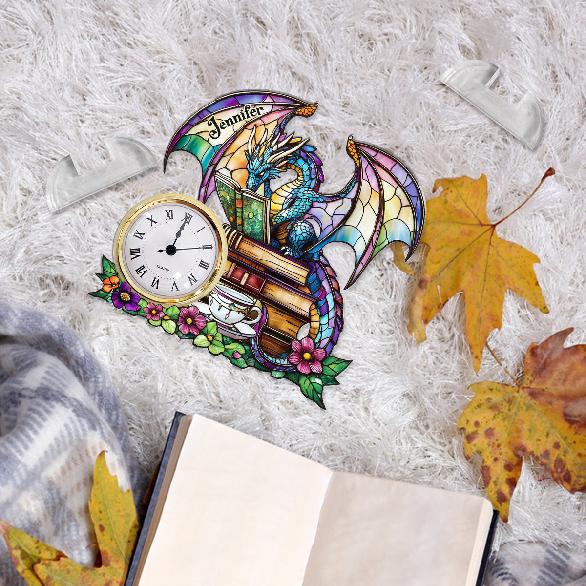 Mystical Dragon Book - Personalized Dragon Acrylic Clock Plaque