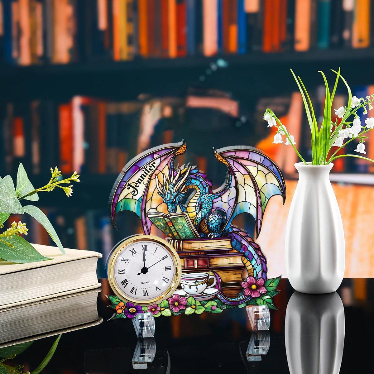 Mystical Dragon Book - Personalized Dragon Acrylic Clock Plaque