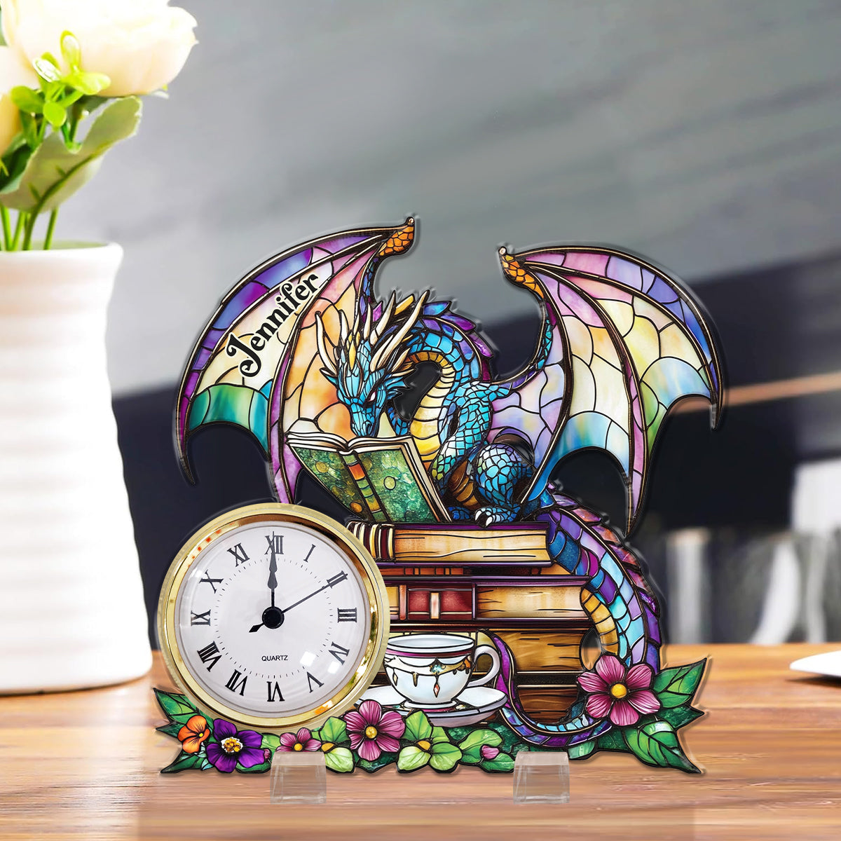 Mystical Dragon Book - Personalized Dragon Acrylic Clock Plaque