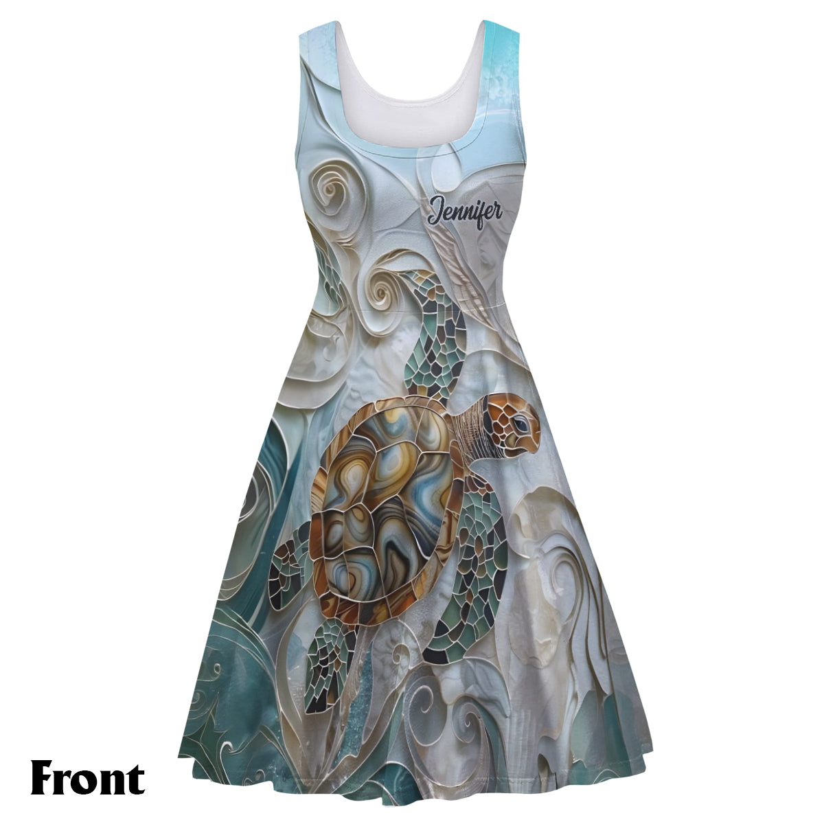 Salty Lil' Beach - Personalized Turtle Sleeveless Dress