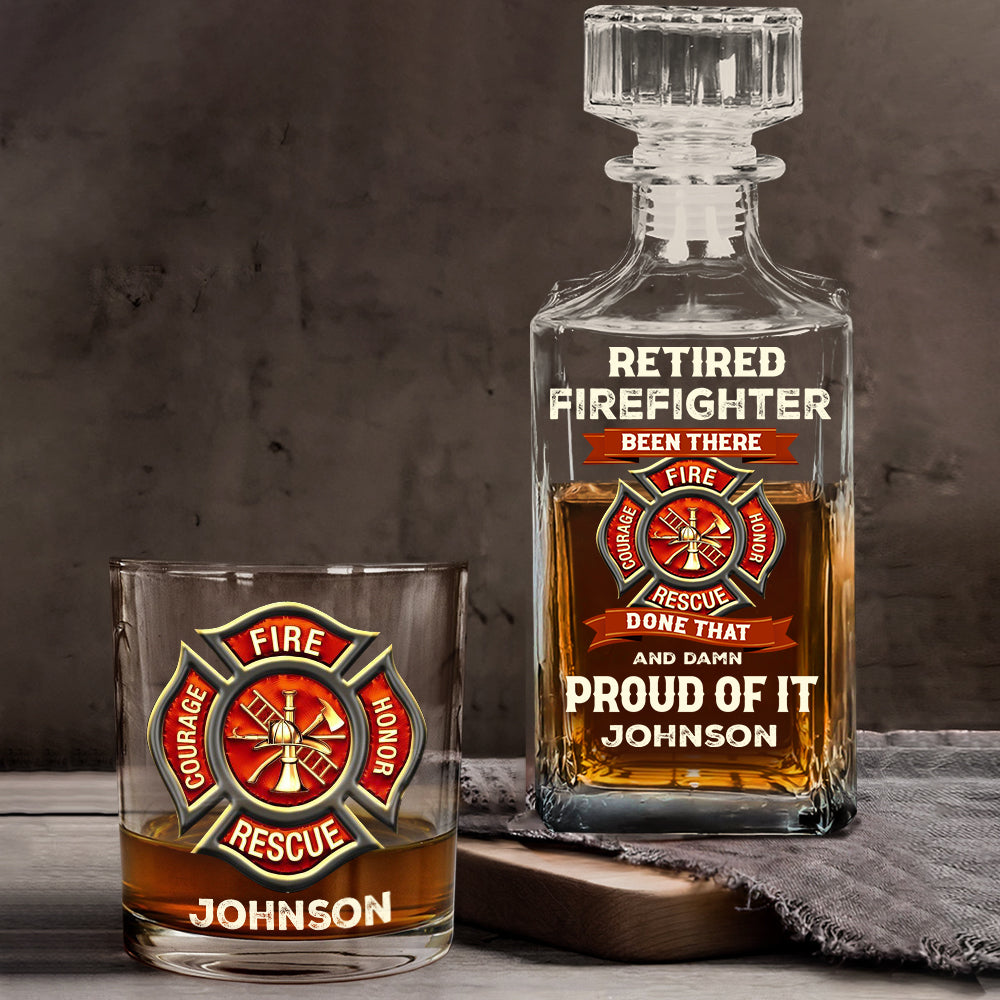 Retired Firefighter - Personalized Firefighter Whiskey Decanter Set
