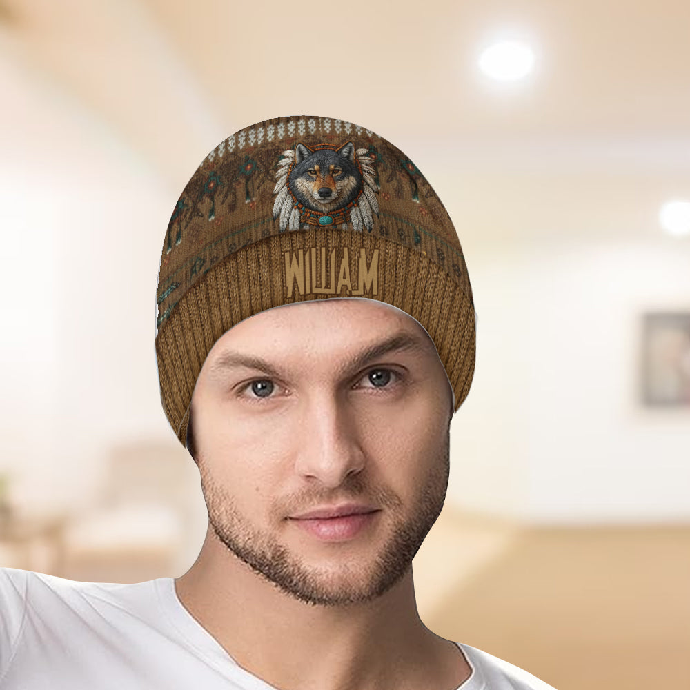 Native American Wolf - Personalized American Indian Beanie Hat