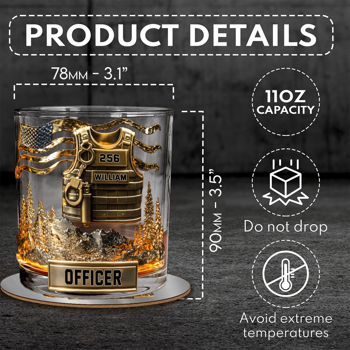 Serve And Protect - Personalized Police Officer Whiskey Glass