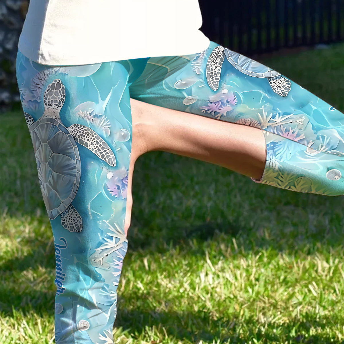 Vibrant Sea Turtle - Personalized Turtle Capri Leggings