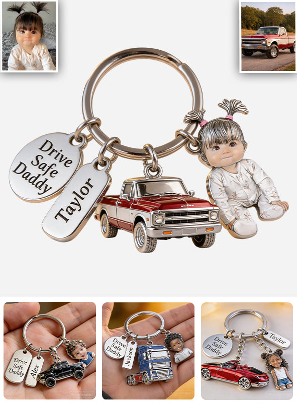 Drive Safe Daddy - Personalized Father Premium Keychain With Charms