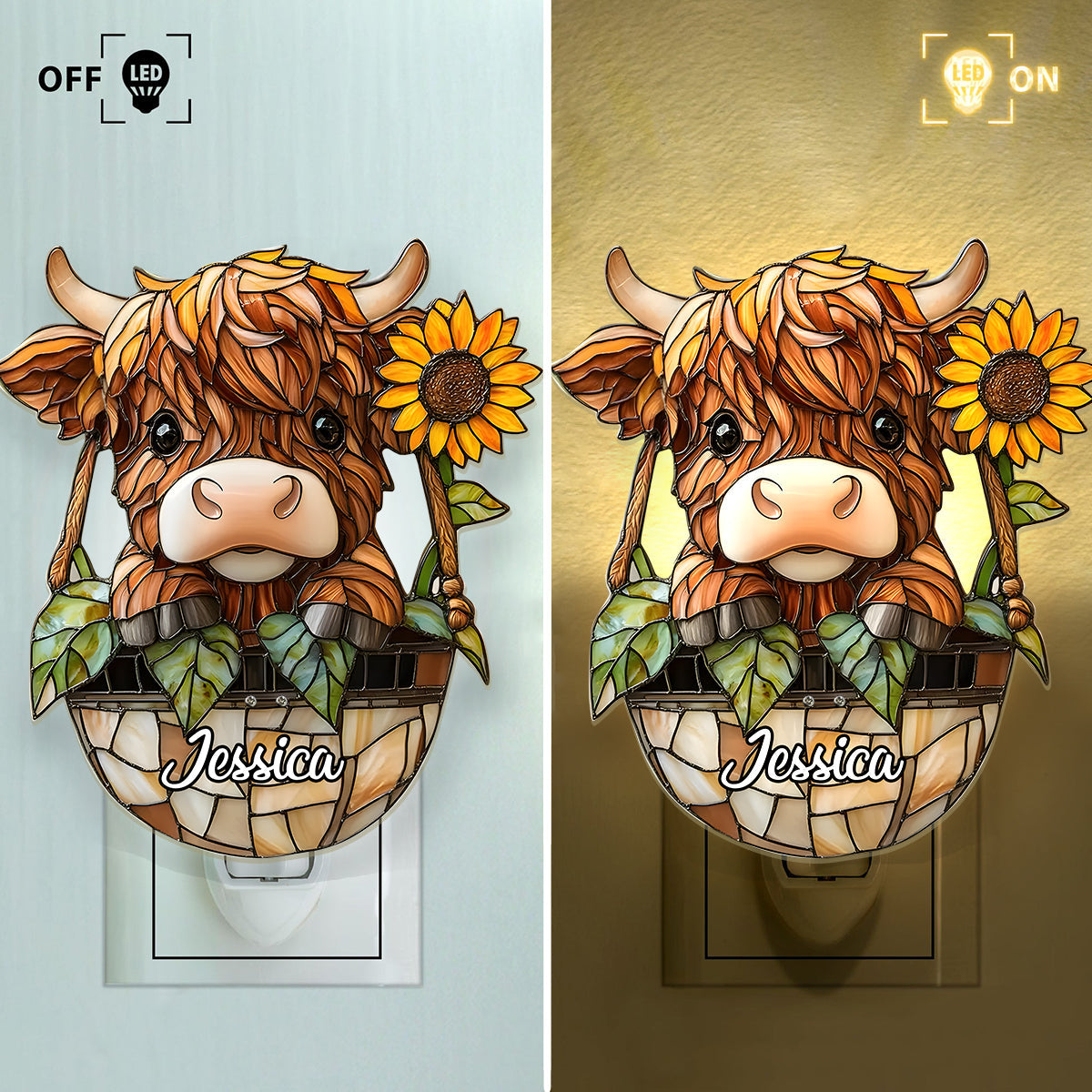 Cute Highland Cow - Personalized Highland Cow Acrylic Plug-In Night Light
