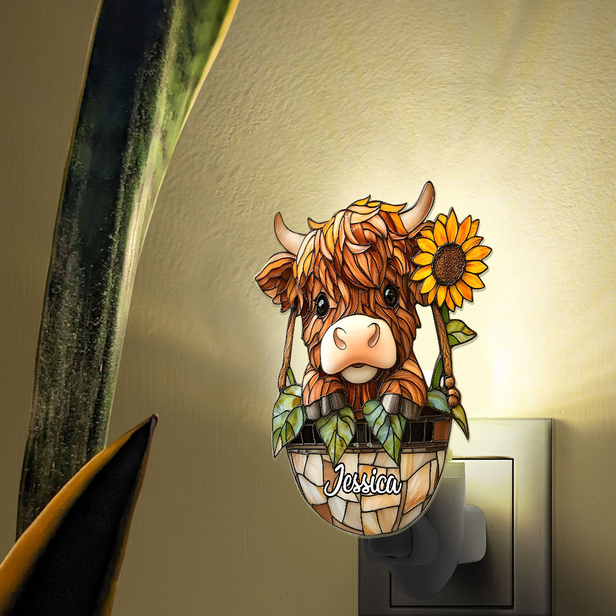 Cute Highland Cow - Personalized Highland Cow Acrylic Plug-In Night Light