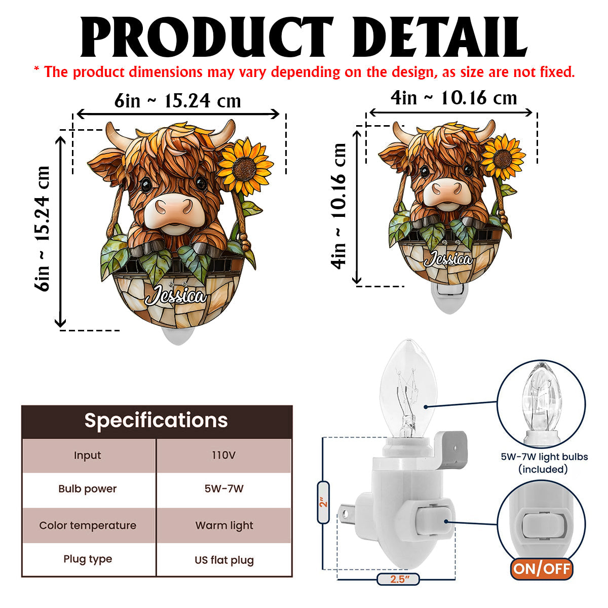 Cute Highland Cow - Personalized Highland Cow Acrylic Plug-In Night Light