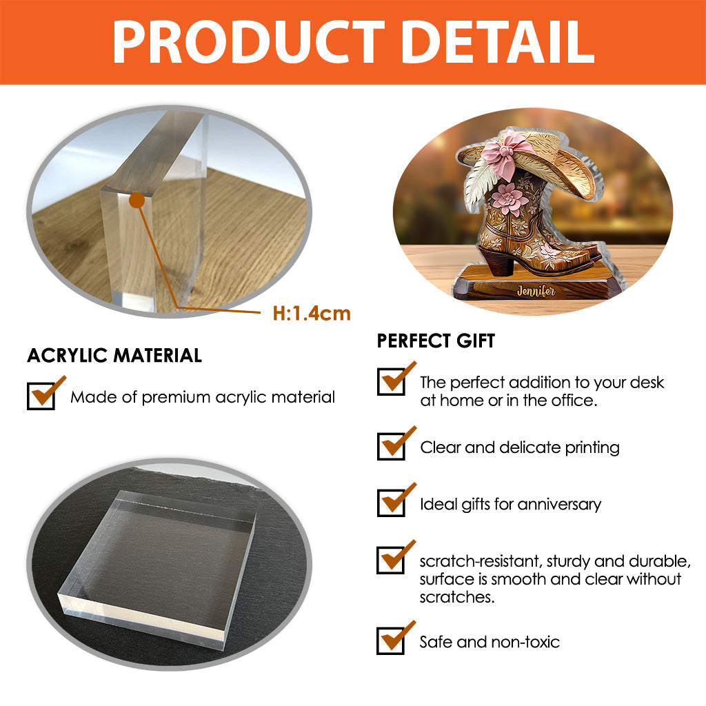 Cowgirl Boots - Personalized Cowgirl Custom Shaped Acrylic Plaque