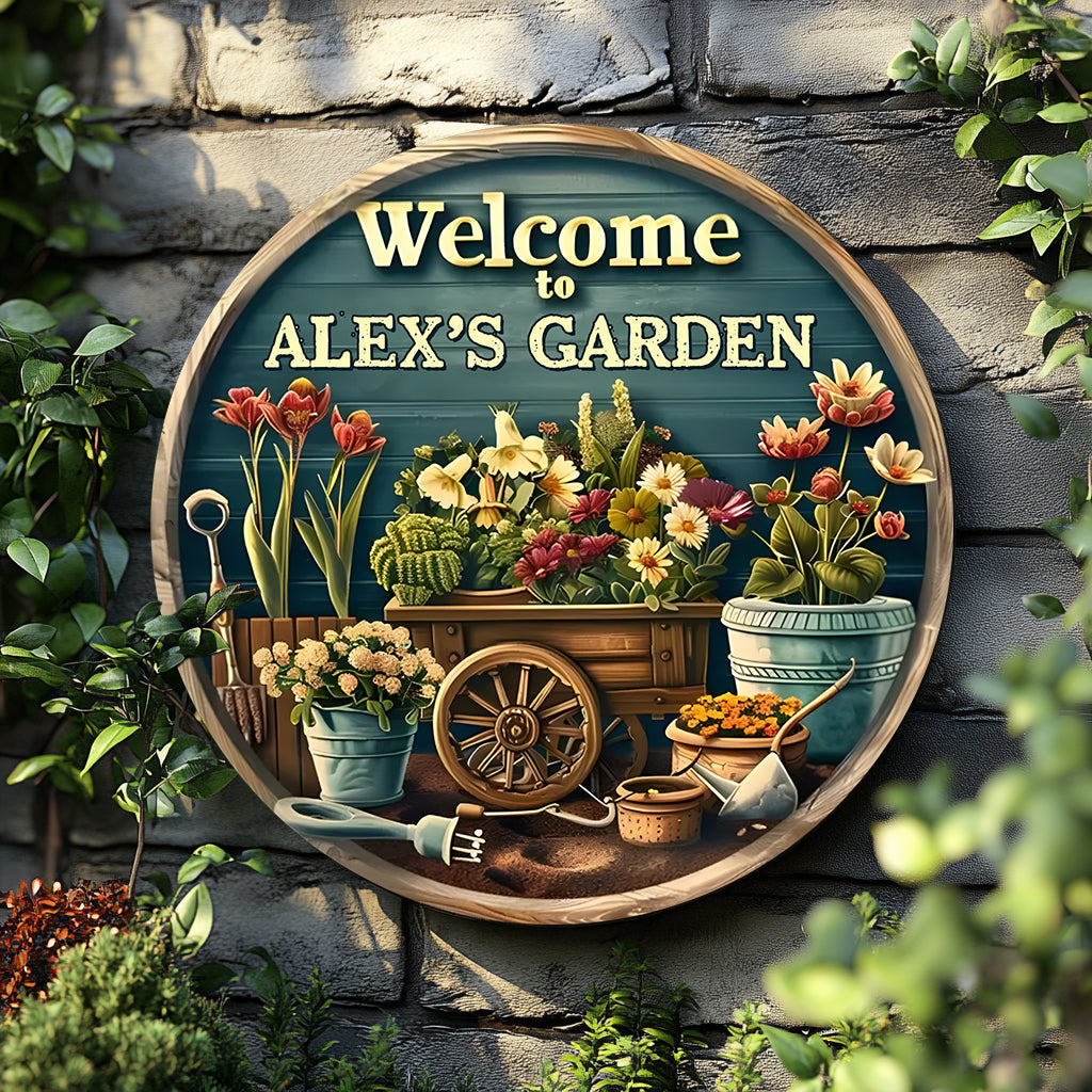 Welcome To My Garden - Personalized Gardening Round Wood Sign
