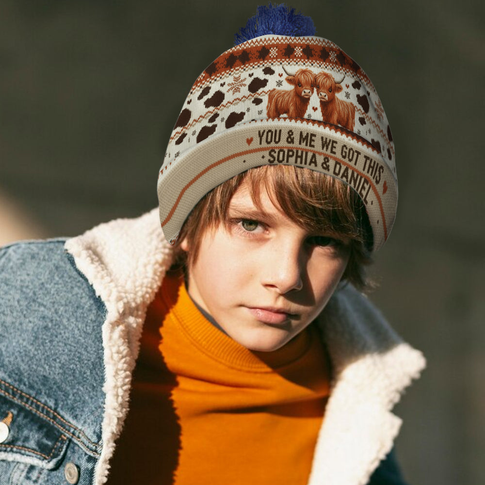 You & Me We Got This - Personalized Highland Cow Beanie Hat