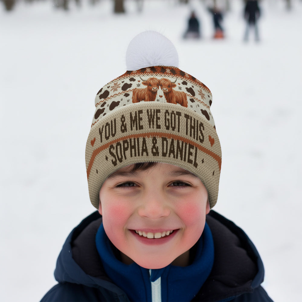 You & Me We Got This - Personalized Highland Cow Beanie Hat