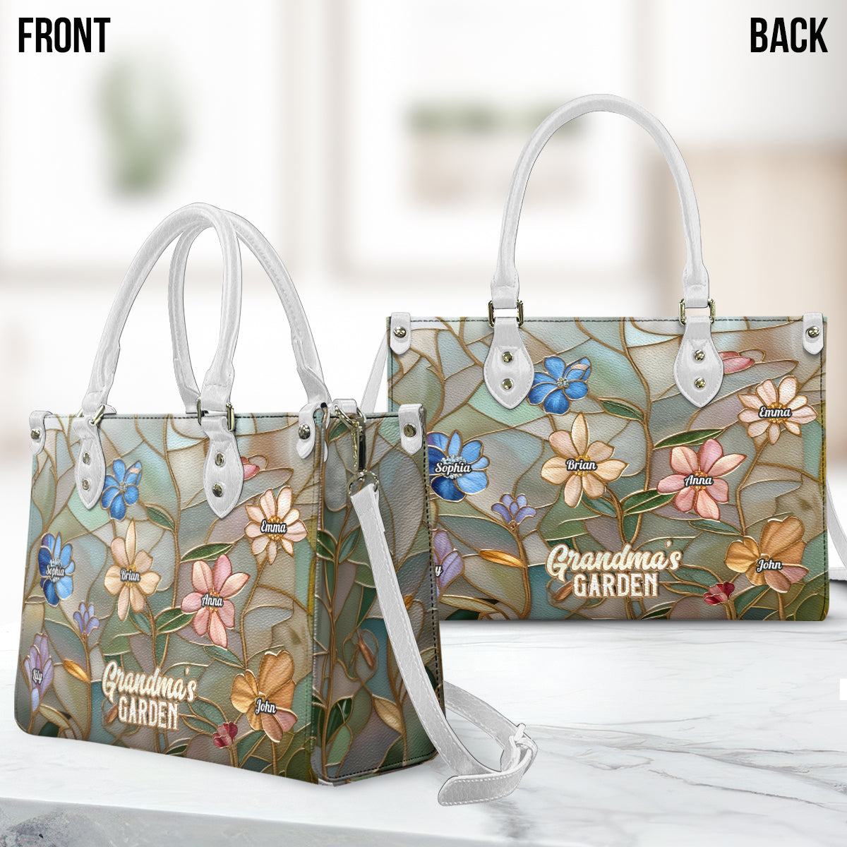 Grandma's Garden - Personalized Grandma Leather Handbag