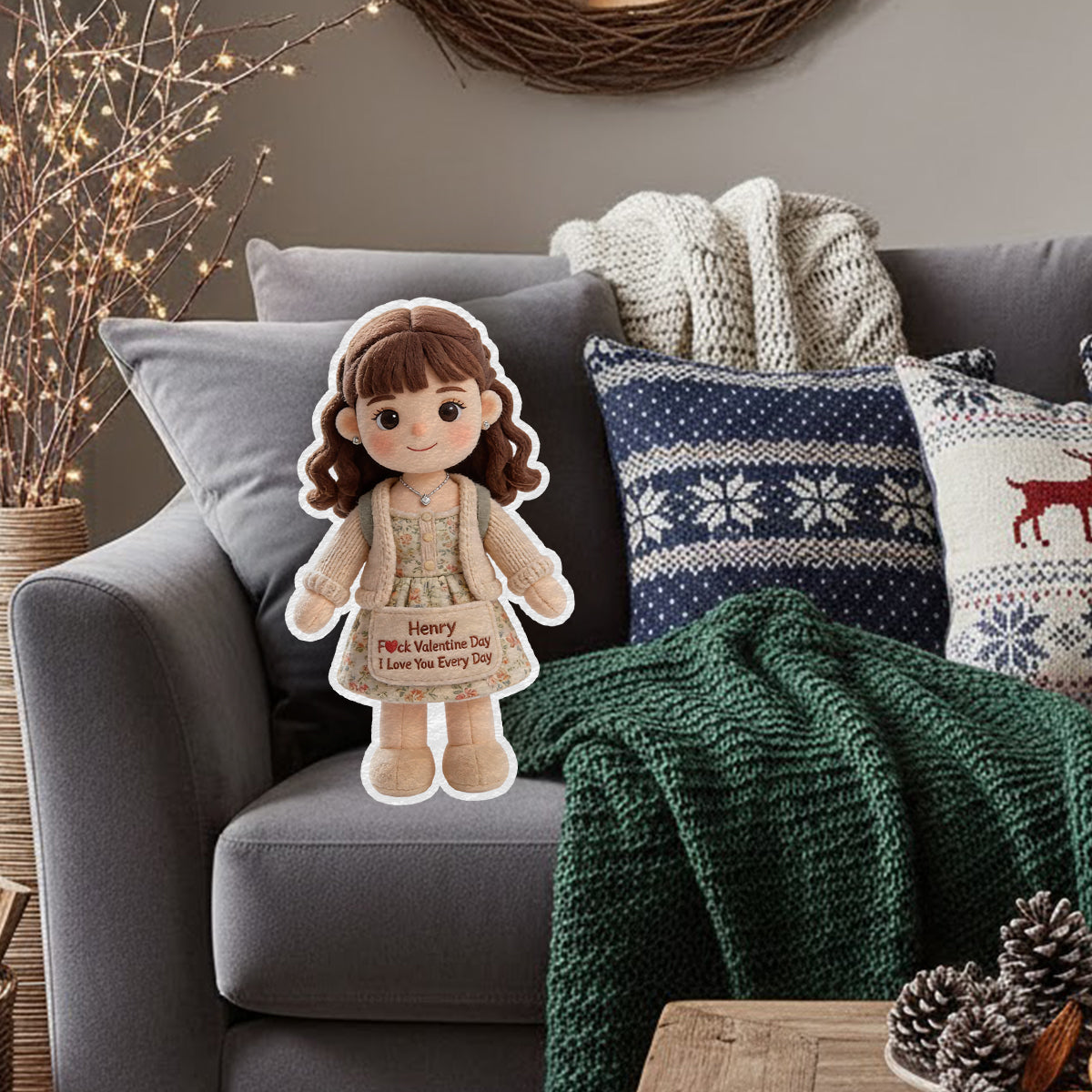 I Love You Everyday - Personalized Couple Faux Fur Shaped Pillow